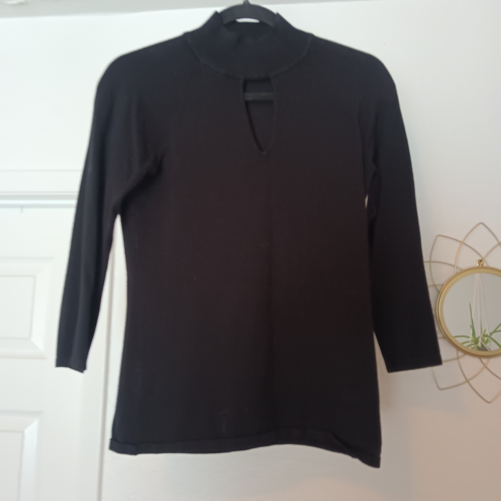 INC International Concepts Black Choker Neck Keyhole Top 3/4 Sleeve